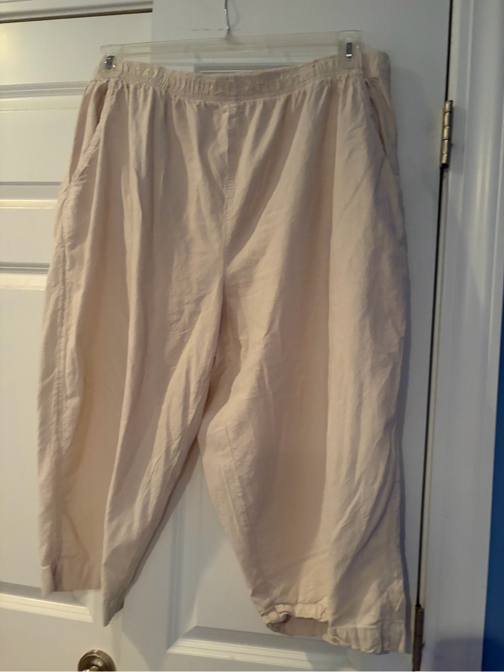 Kim Rogers Women’s Relaxed Pull-On 100% Cotton Pants in Light Beige